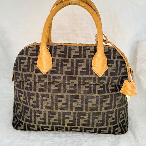 Fendi Vintage Dome Satchel Zucca Canvas and Leather Large with Original Bag - Picture 3 of 11